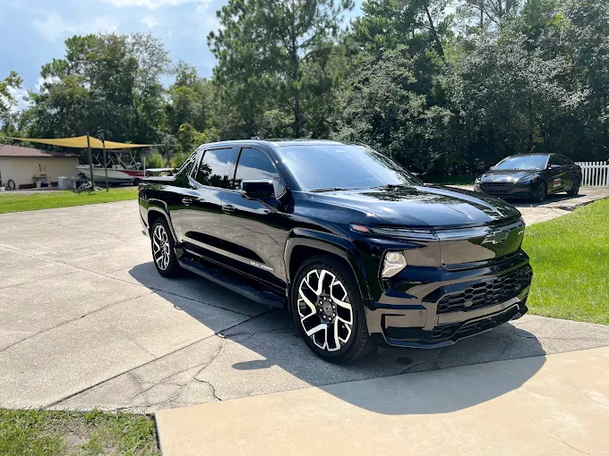 Black Silverado EV — ceramic tint on Palm Coast electric truck